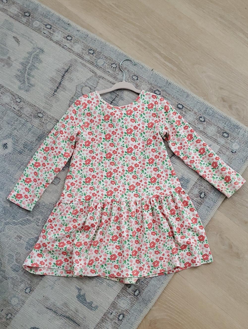 James & Lottie Girls Pima Cotton Pink Bow Long Sleeve Floral Dress Sz6